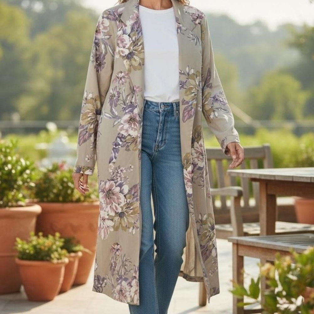 Leith Floral print duster coat with a relaxed fit #floral‎ #dustercoat #spring